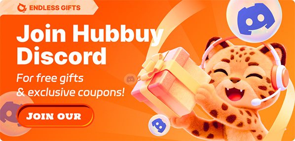 Official HubbuyCN banner inviting users to join the Hubbuy Discord, with the leopard cub mascot holding a gift box
